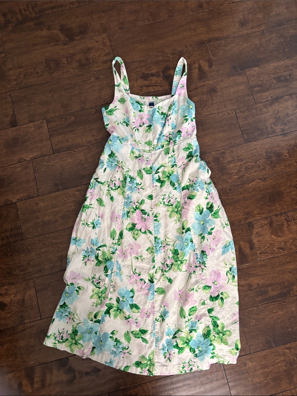 Old Navy Linen Floral Sleeveless Midi Dress in Pastel Green & Blue